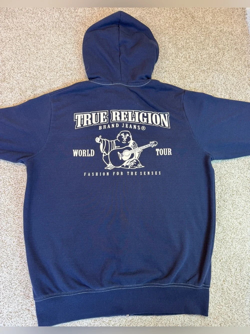 True Religion Buddha World Tour Full Zip Hoodie Navy Blue Mens Size Medium